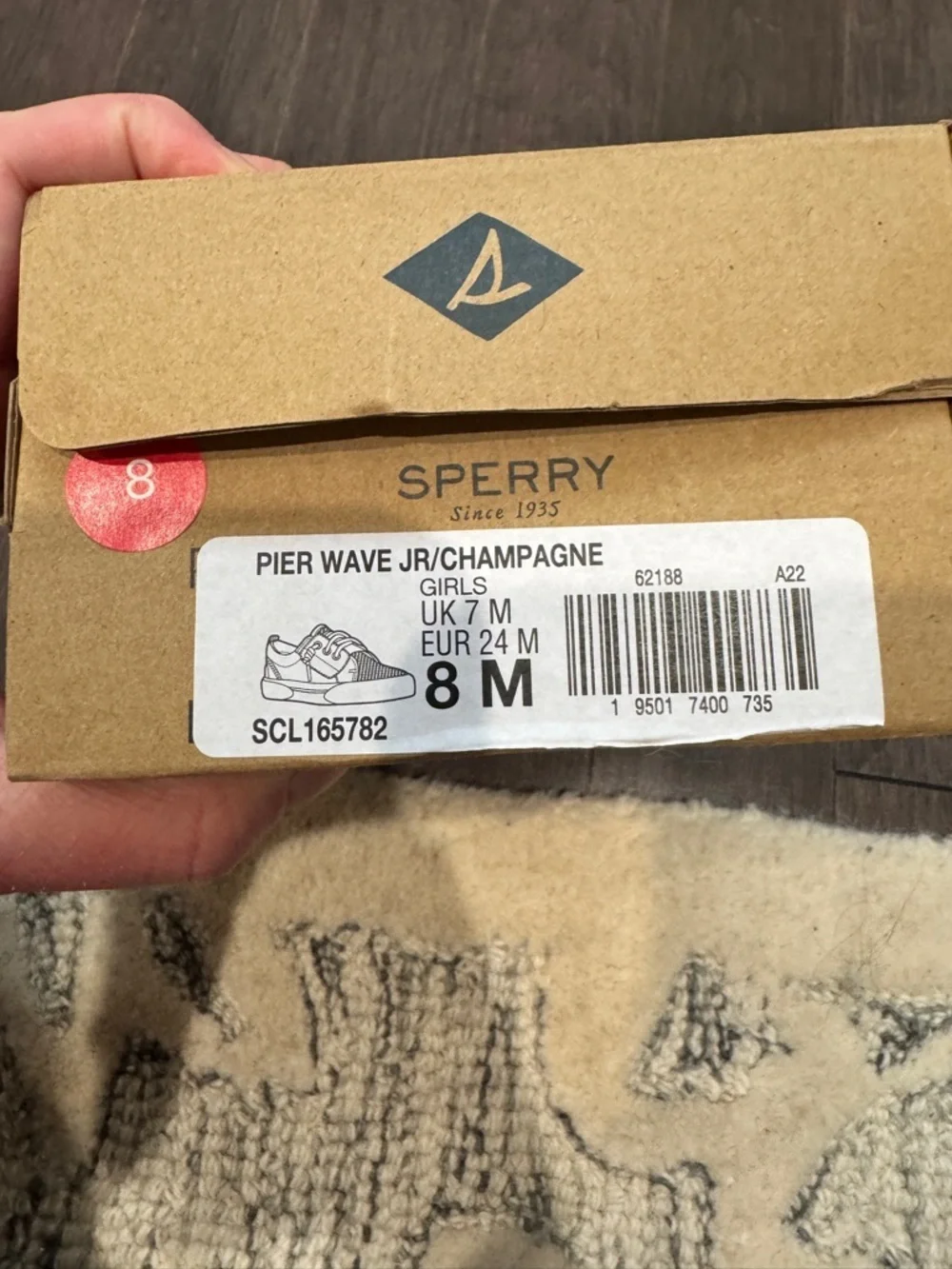 NWT Sperry Girls 8M Kids Cream Champagne Canvas Lace-Up Sneakers Boat Shoes